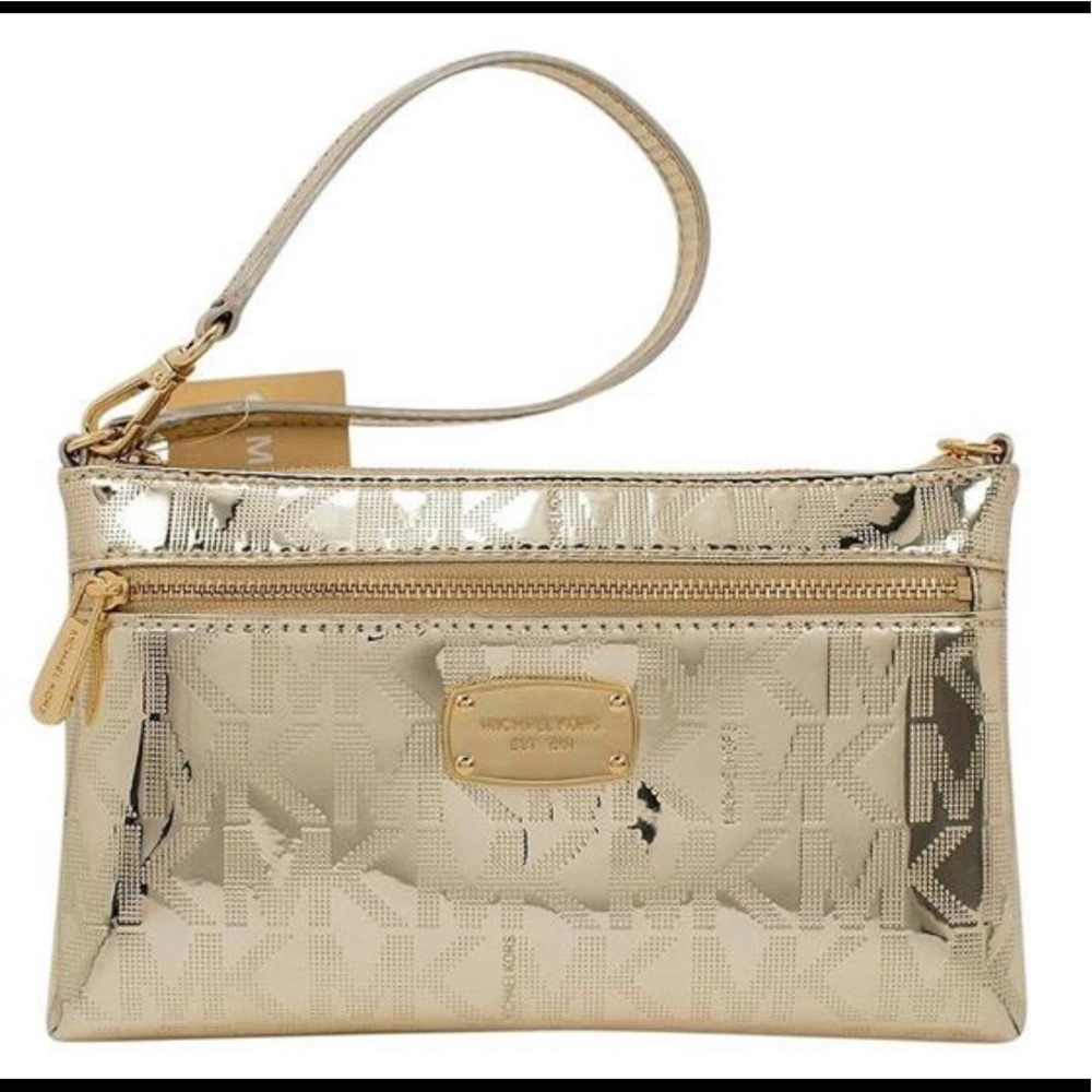 MICHAEL KORS Jet Set Metallic Pale Gold Wristlet